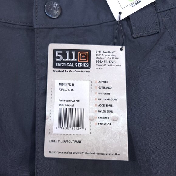 5.11 Tactical Mens 42x36 Gray Taclite Ripstop Jean Cut Mid Rise Straight Leg - Picture 9 of 9